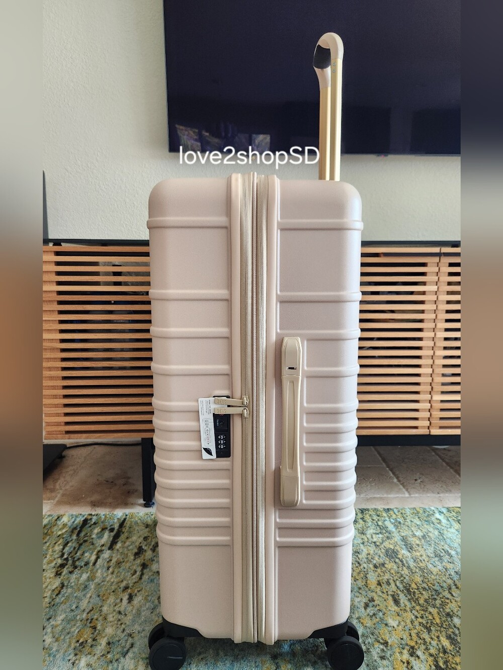 BEIS Large Check In Roller Luggage in Beige NWT Unused - Picture 2 of 8